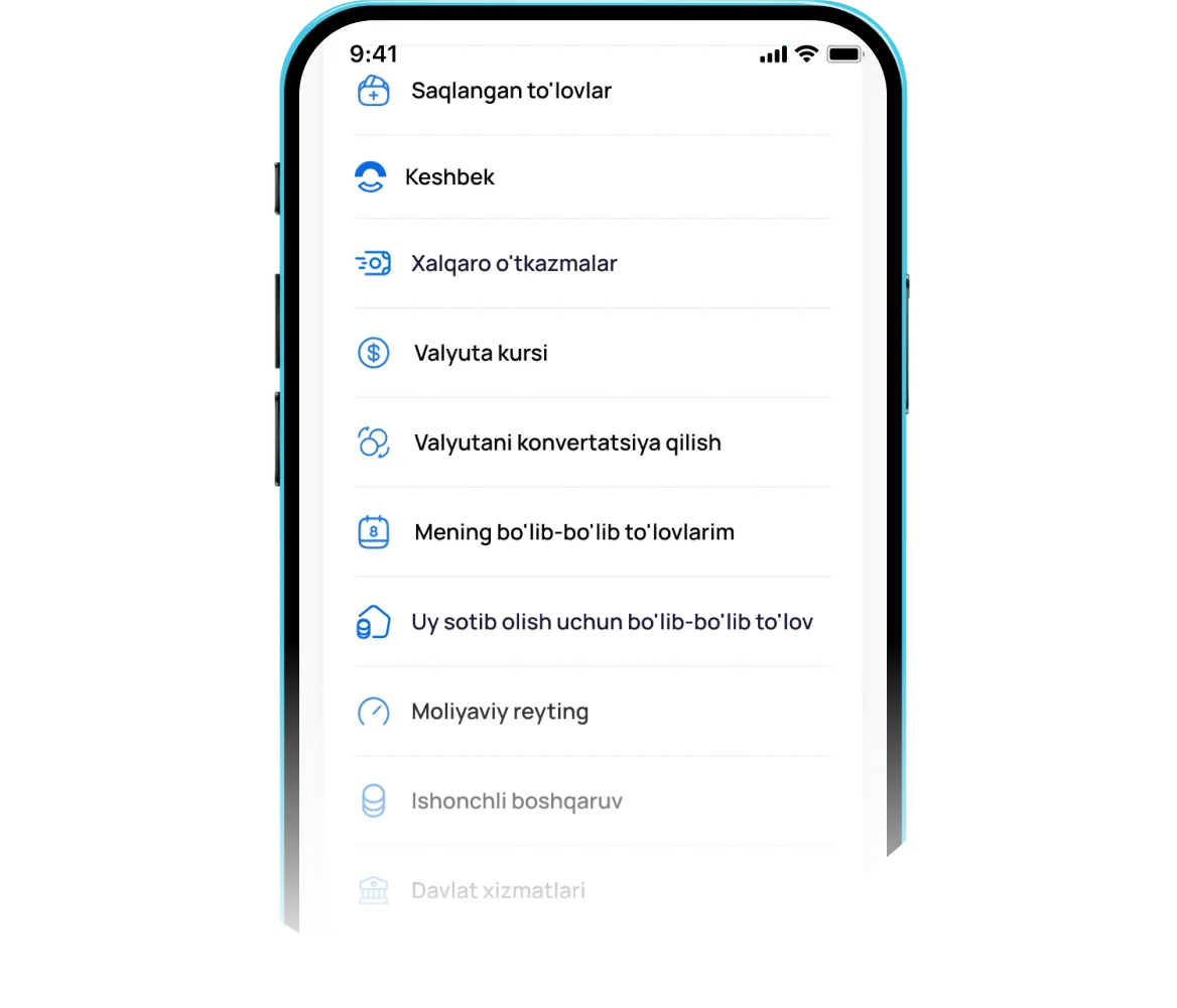 Openbank mobil ilovasiga kirib, Menyu > Uy-joy sotib olish uchun bo‘lib to‘lash bo‘limiga o‘ting.